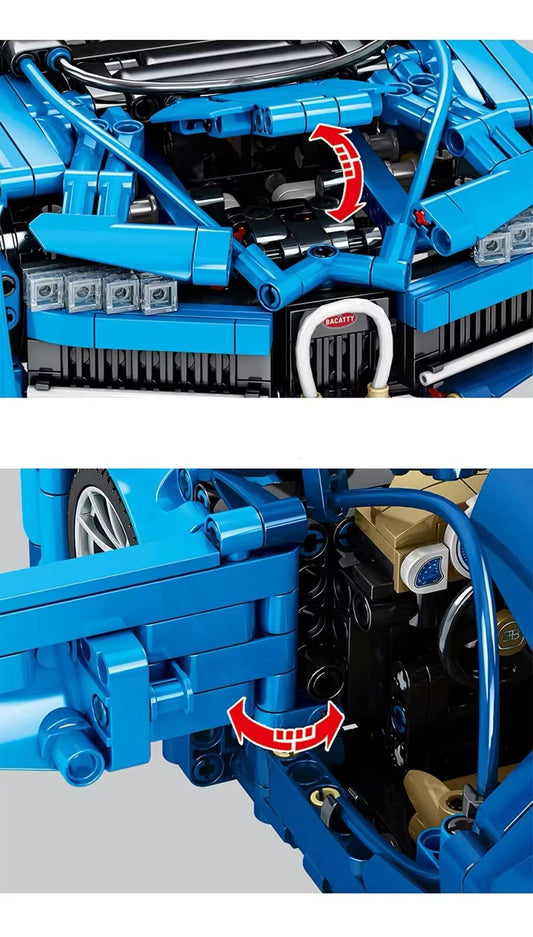 Bugatti Chiron Macchina Da Costruire Mattoncini Technic 1259 Pezzi Blu 35cm New