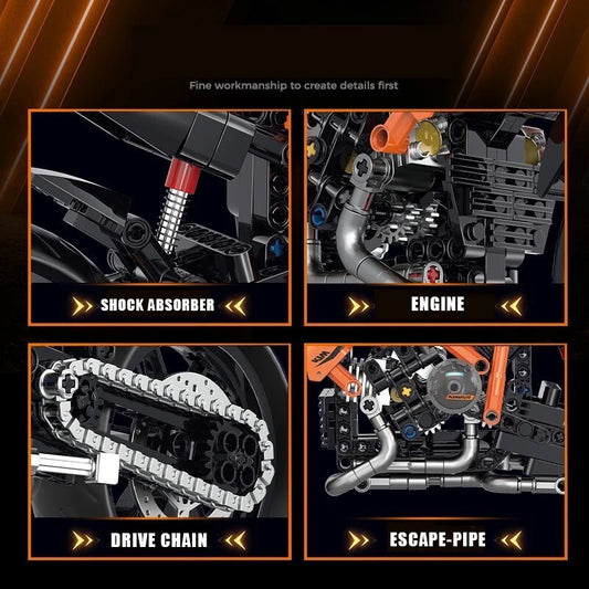 Moto Da Costruite Mattoncini Technic Scala 1:8 Arancione 579 Pezzi Nuova New