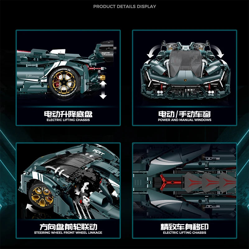 Lambo Concept Da Costruire Mattoncini Technic 3466 Pezzi Nero - Verde Petrolio - Nerd Lab