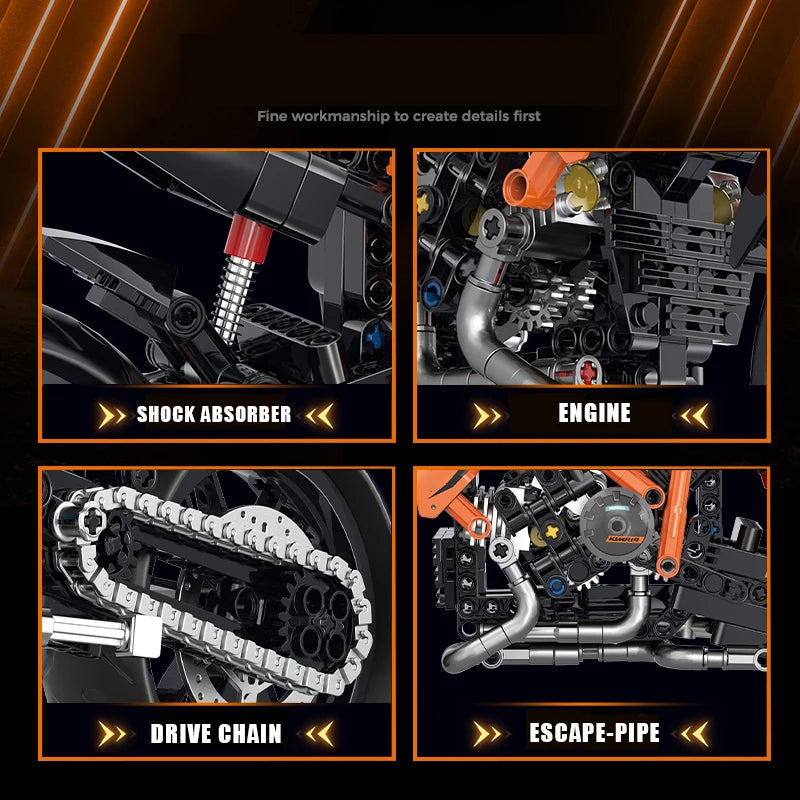 Moto Da Costruite Motorbike Racing Moc Mattoncini Technic Scala 1:8 Arancione 579 Pezzi - Nerd Lab