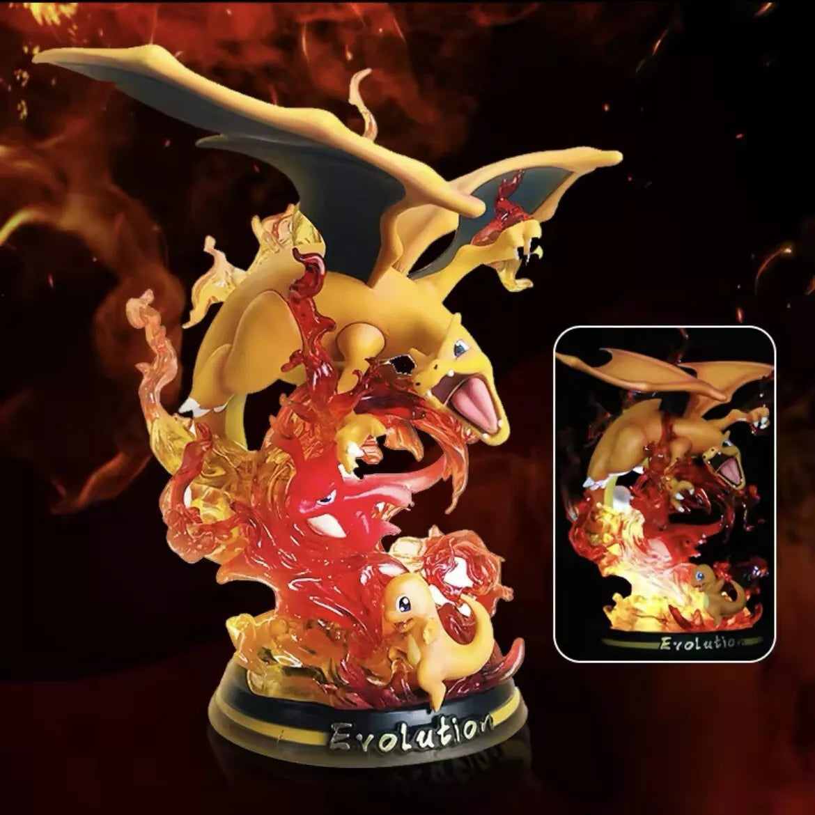 Statua Evoluzione Charmander – Charmander, Charmeleon e Charizard in Fiamme | Edizione da Collezione 25cm - Nerd Lab