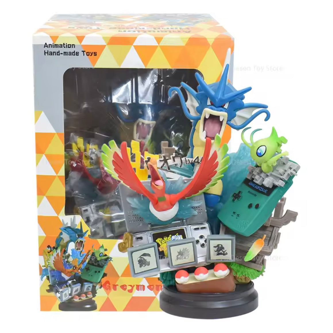 Statua Pokémon Nostalgia Game Boy – Ho-Oh, Gyarados & Celebi | Diorama 24cm con Console e Pokédex - Nerd Lab