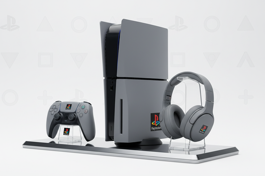 PlayStation 5 30th Anniversary Edition con cover grigia PS1 e controller DualSense edizione limitata