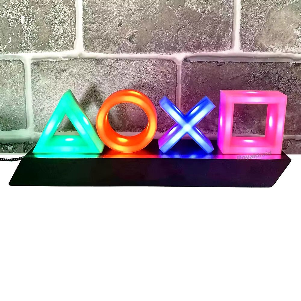 Luce Lampada Icone Simboli Playstation Multicolore Led USB da Scrivania Gaming