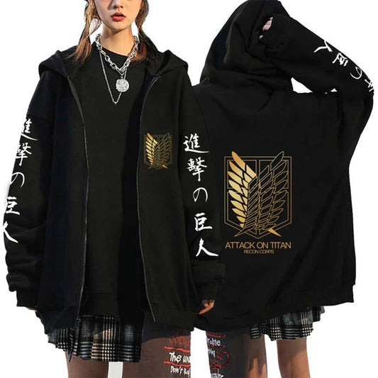 Felpa Con Cappuccio E Zip Attack On Titan Corpo Di Ricerca Streetwear Pullover