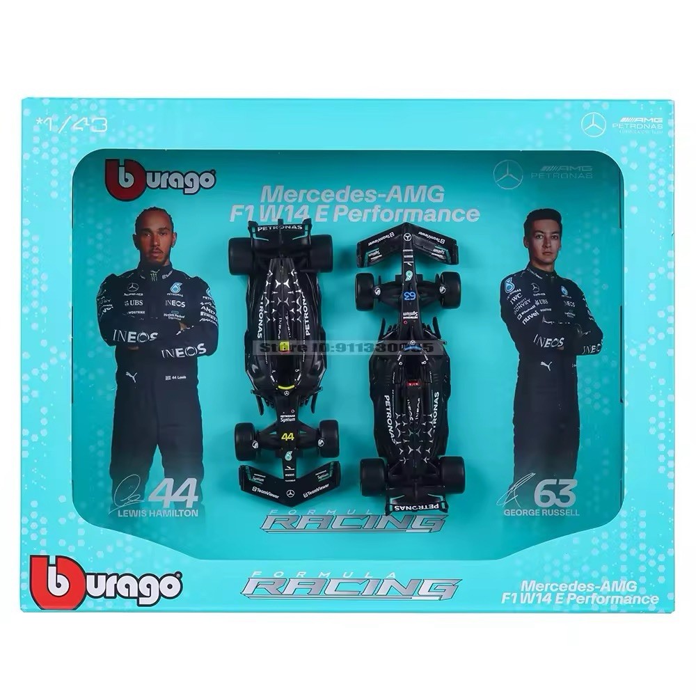 Quadro Burago AMG W14 George Russel Lewis Hamilton Modellino Auto Formula 1 Grey