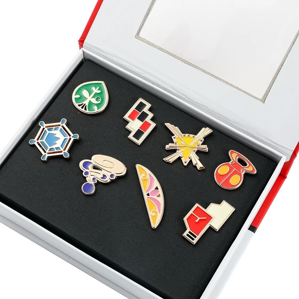 Pokemon x1 Box Medaglie Badges Spille Nuove Varie Miste a Tua Scelta New Metal