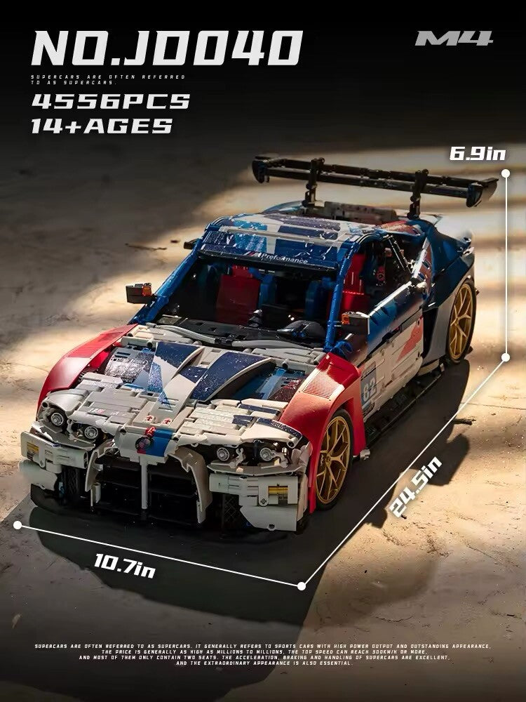 Bmw M4 Da Costruire 4556 Pezzi Da Corsa Scala 1:8 Mattoncini Technic Bianca New