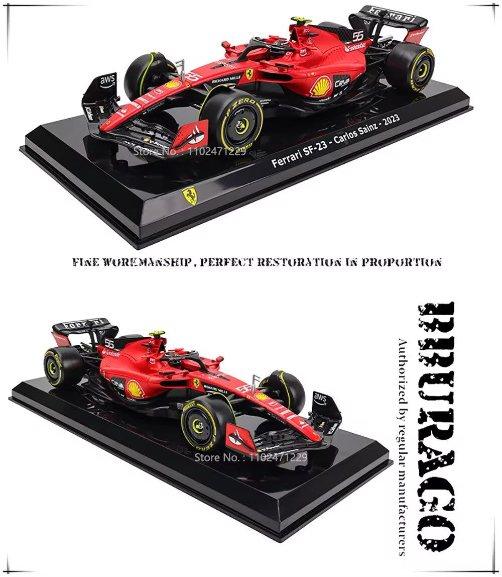 Macchina Ferrari F1 C Sainz 2023 SF-23 Burago Scala 1:24 Formula 1 Con vetrina