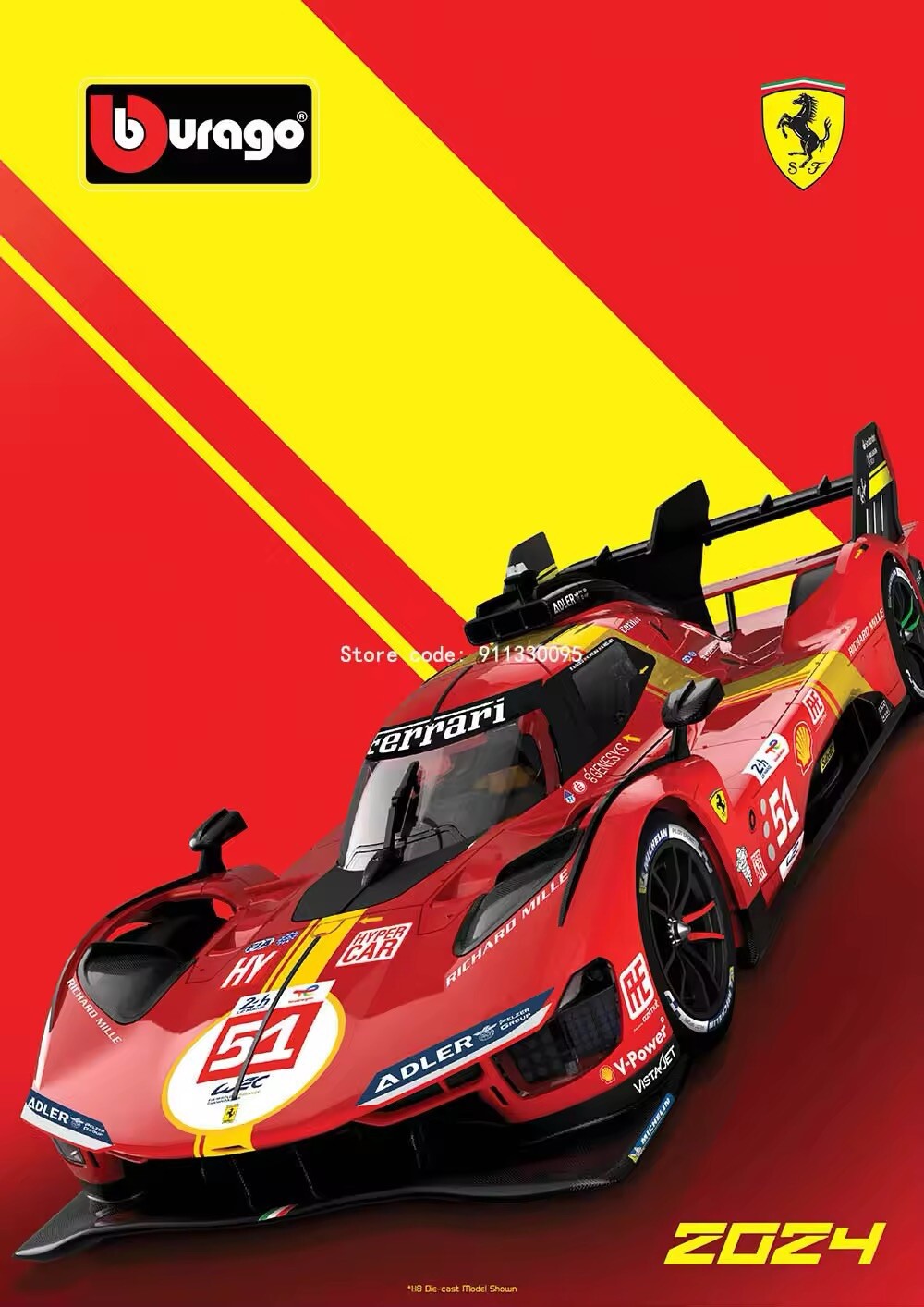 Ferrari 499P 51 24h Le Mans 2023 Scala 1:18 Burago Da Collezione Con Vetrina New