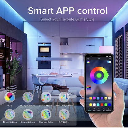 Striscia LED 10 Metri, Bluetooth RGB Smart 10M Con Telecomando, App Controllato,