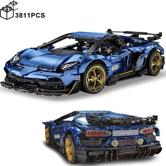Lamborghini Svj 63 MOC Da Costruire 3811 Pezzi Scala 1:8 Mattoncini Technic Blu