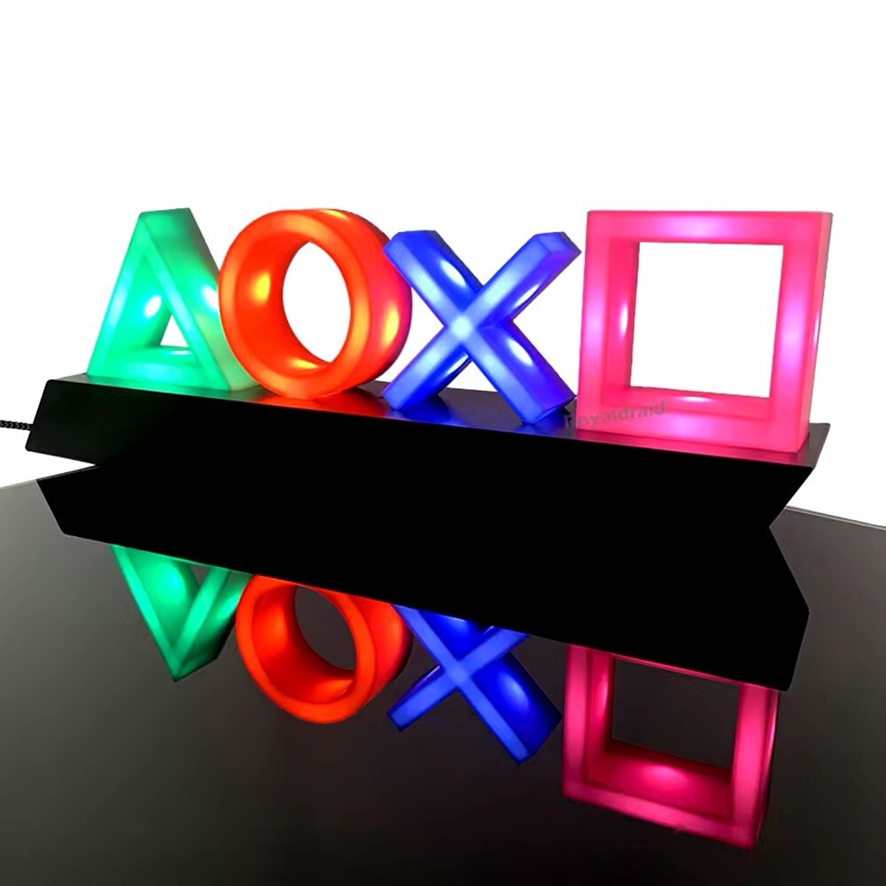 Luce Lampada Icone Simboli Playstation Multicolore Led USB da Scrivania Gaming
