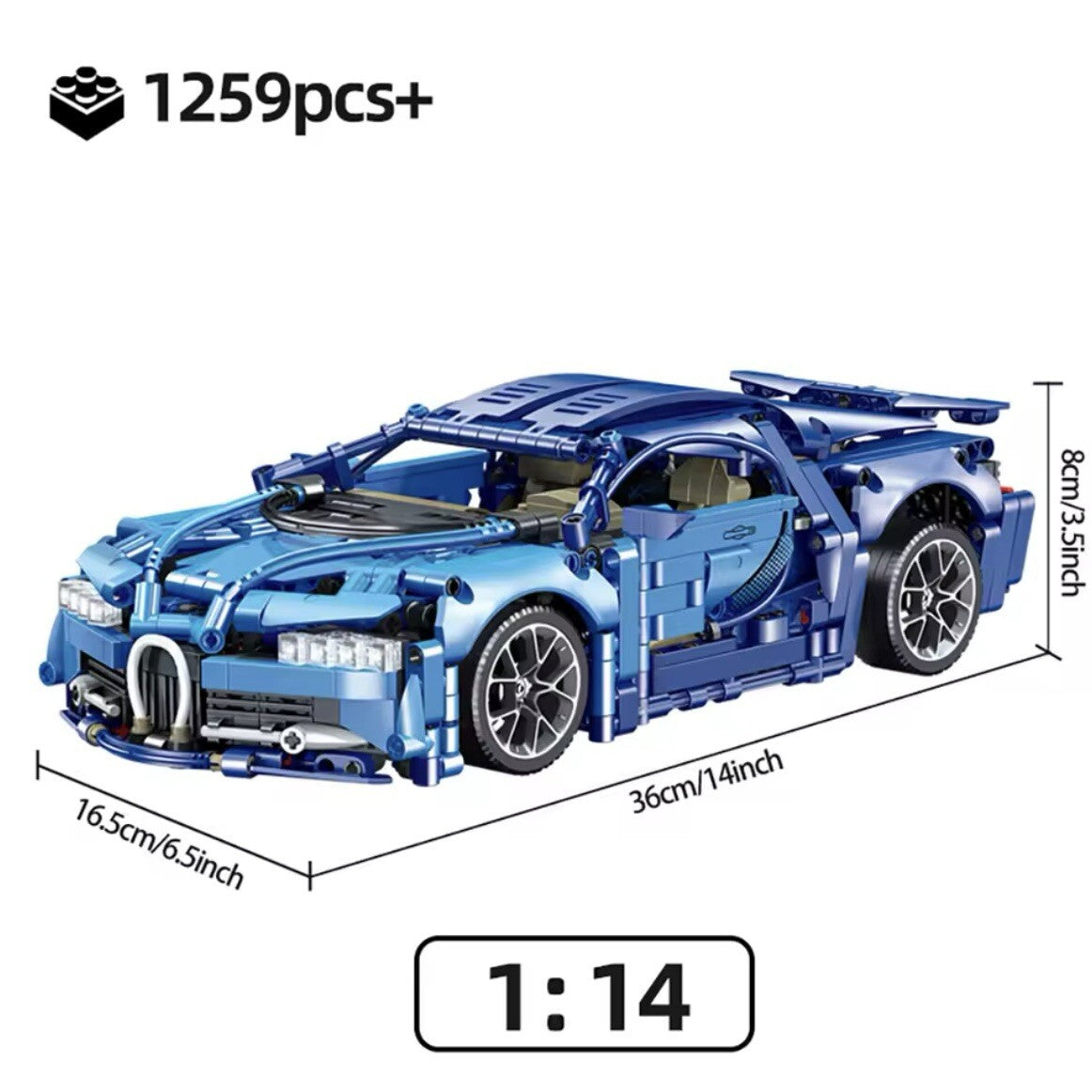 Bugatti Chiron Macchina Da Costruire Mattoncini Technic 1259 Pezzi Blu 35cm New