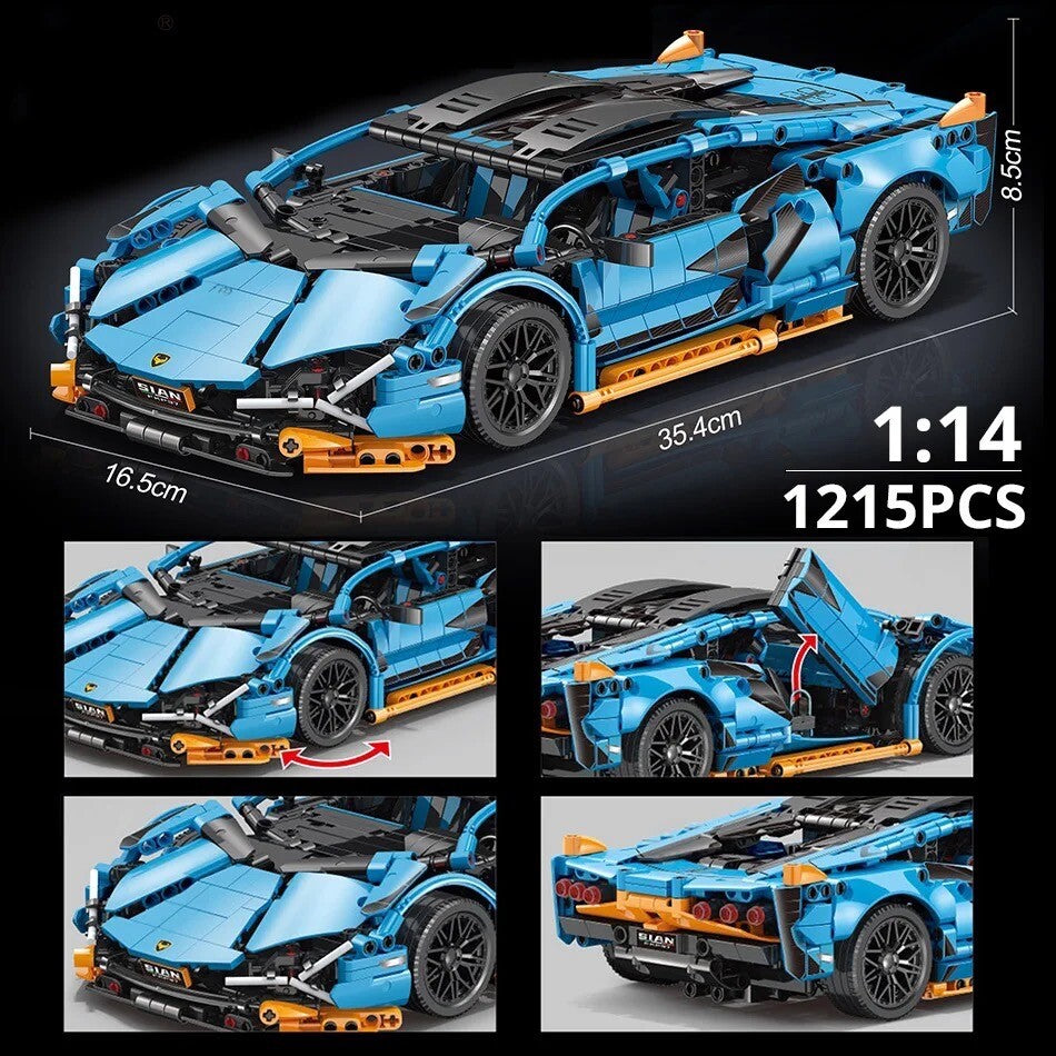 Lamborghini Sian Nuova Da Costruire Mattoncini Technic 1280 Pezzi Azzurro New