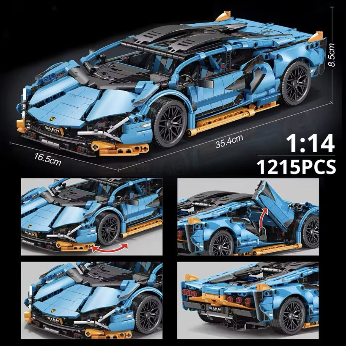 Lamborghini Sian Da Costruire Mattoncini Technic 1215 Pezzi Blu Arancio 35cm New
