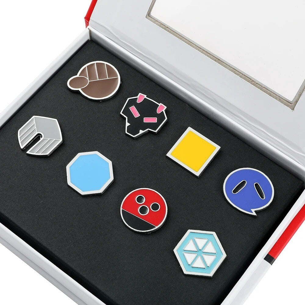 Pokemon x1 Box Medaglie Badges Spille Nuove Varie Miste a Tua Scelta New Metal