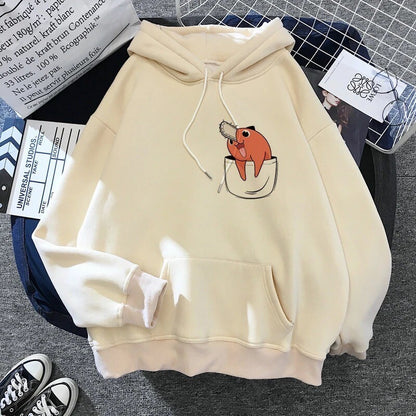 Felpa Con Cappuccio Chainsaw Man Anime Pochita Manga Streetwear Pullover Vestiti