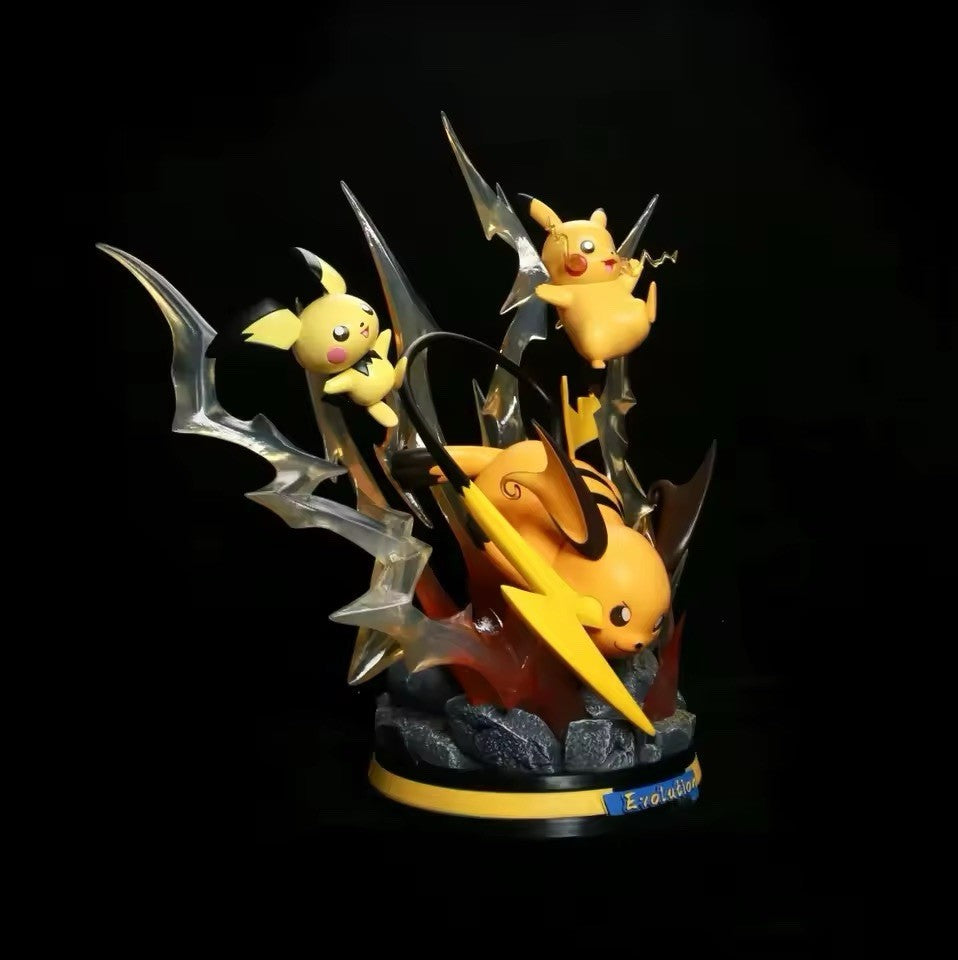 Action Figure Pokémon Pikachu Raichu Evolution 25cm Statua Da Collezione Anime