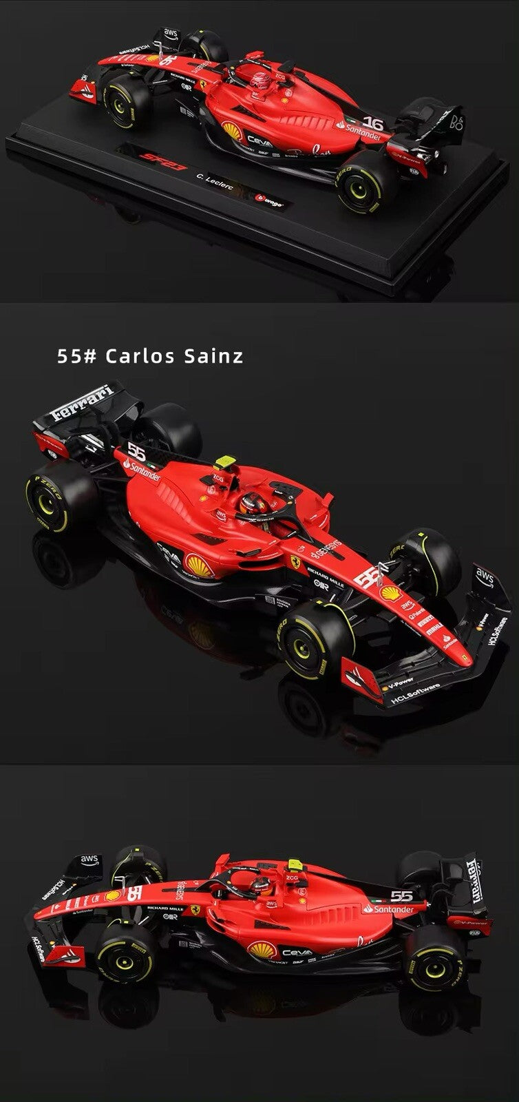 Macchina F1 Burago 1:18 SF-23 Scuderia Ferrari N 55 Carlos Sainz Formula Uno