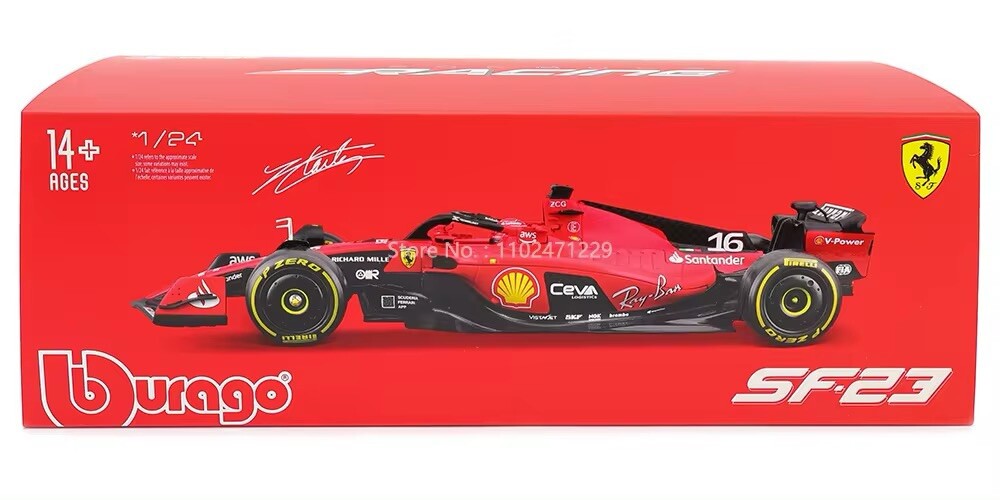 Macchina Ferrari F1 C Leclerc 2023 SF-23 Burago Scala 1:24 Formula 1 Con vetrina
