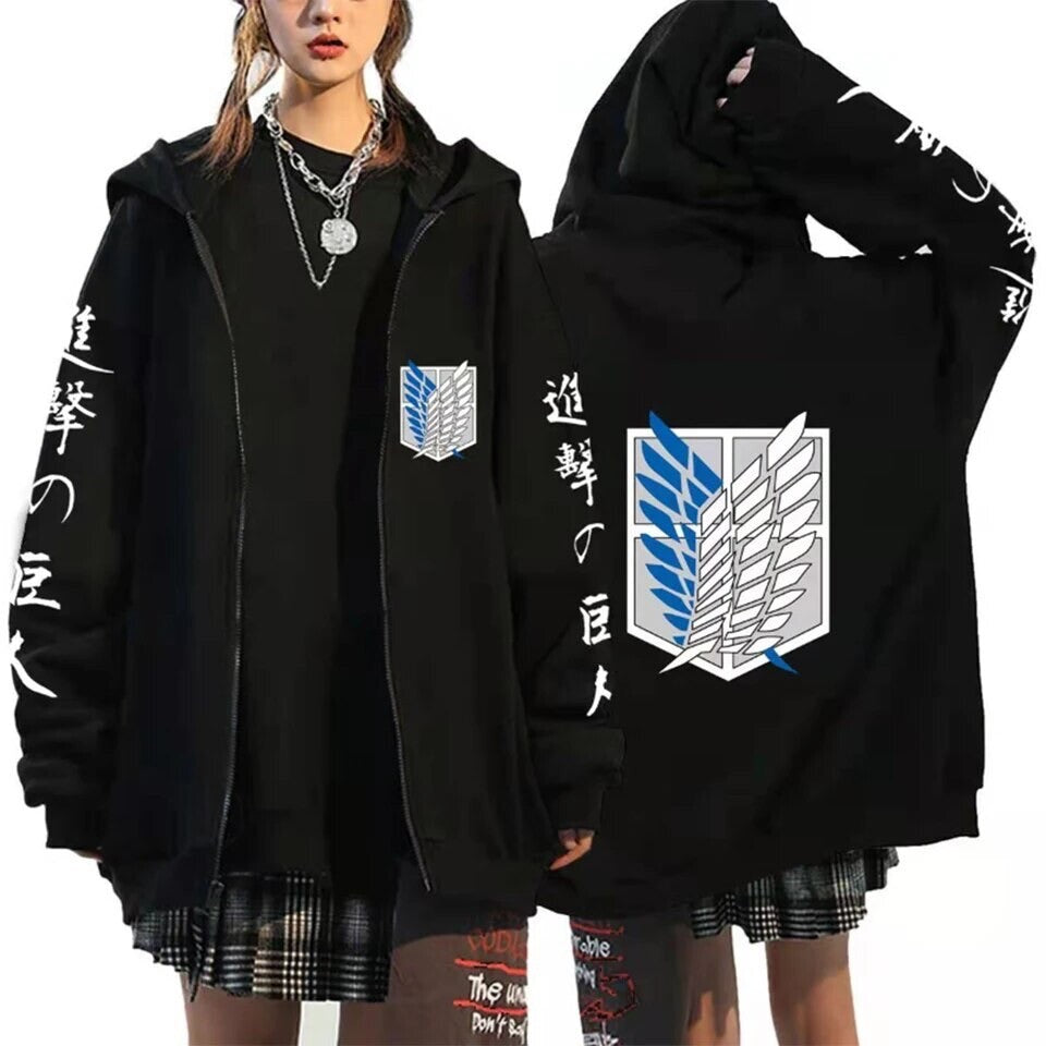 Felpa Con Cappuccio E Zip Attack On Titan Corpo Di Ricerca Streetwear Pullover