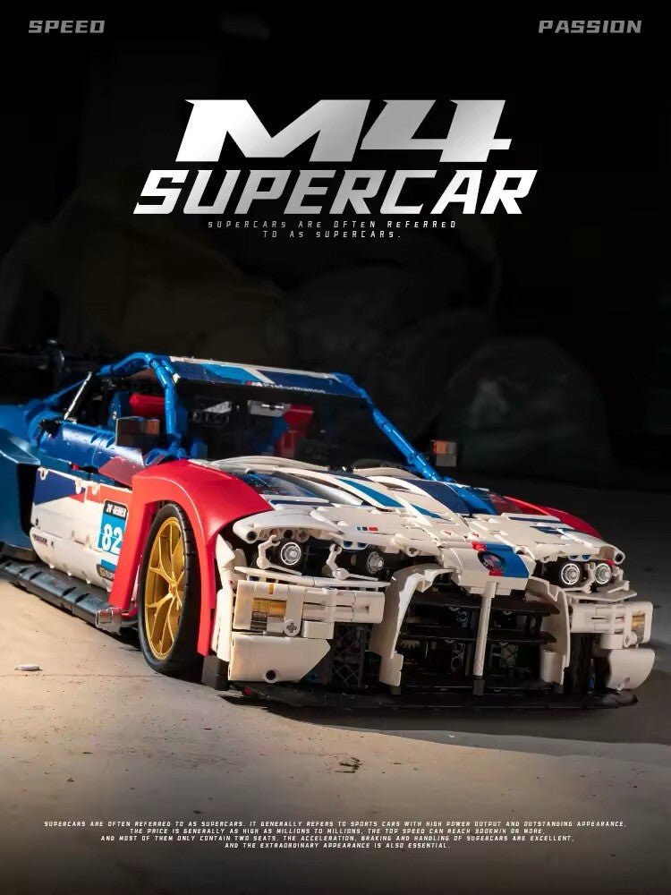 Bmw M4 Da Costruire 4556 Pezzi Da Corsa Scala 1:8 Mattoncini Technic Bianca New