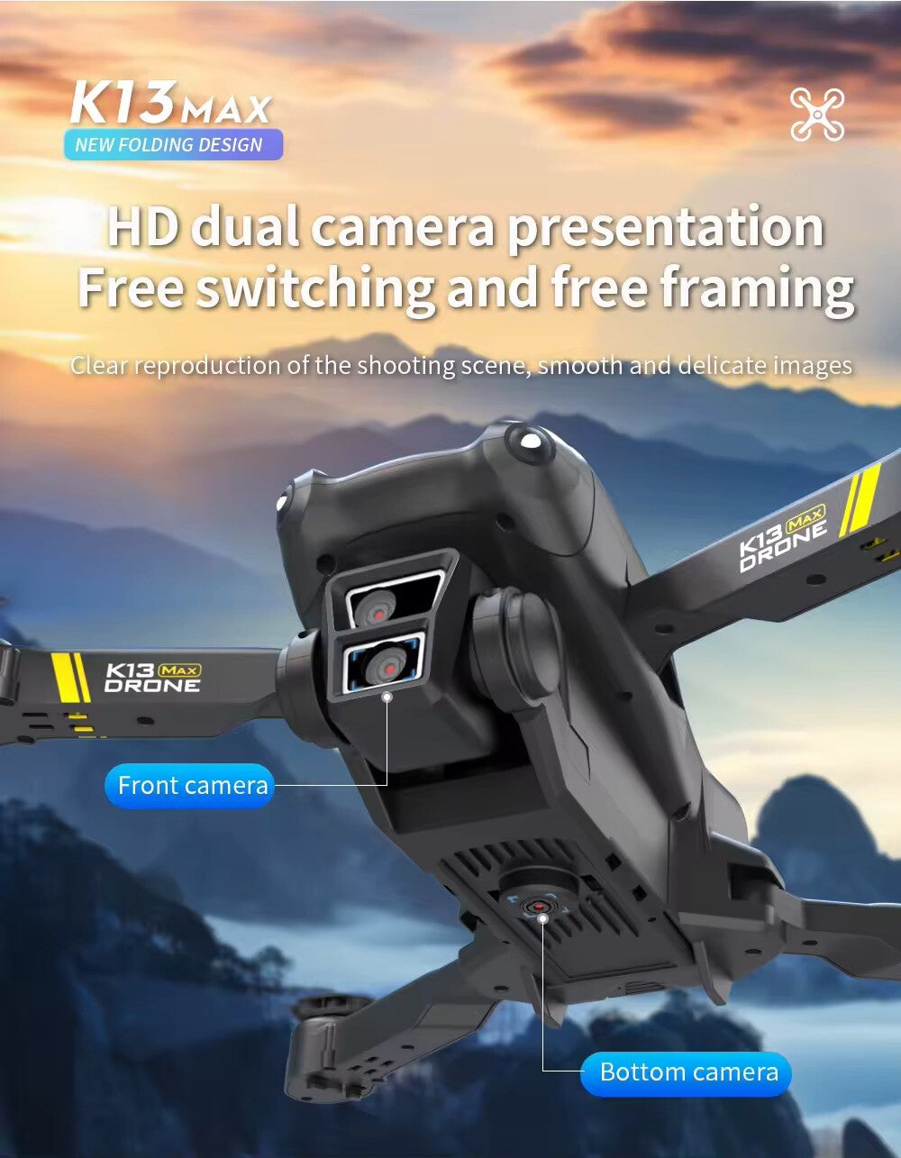 Drone K13 Max 4k Pieghevole Giocattolo HD Fotografia Gps Aerea Dual Camera Mini