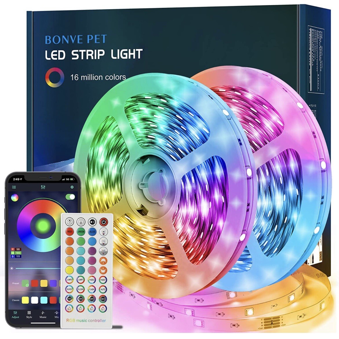 Striscia LED 10 Metri, Bluetooth RGB Smart 10M Con Telecomando, App Controllato,