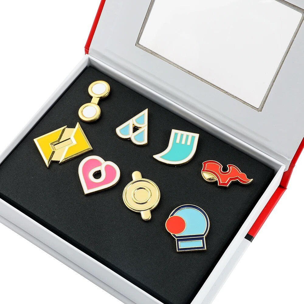 Pokemon x1 Box Medaglie Badges Spille Nuove Varie Miste a Tua Scelta New Metal