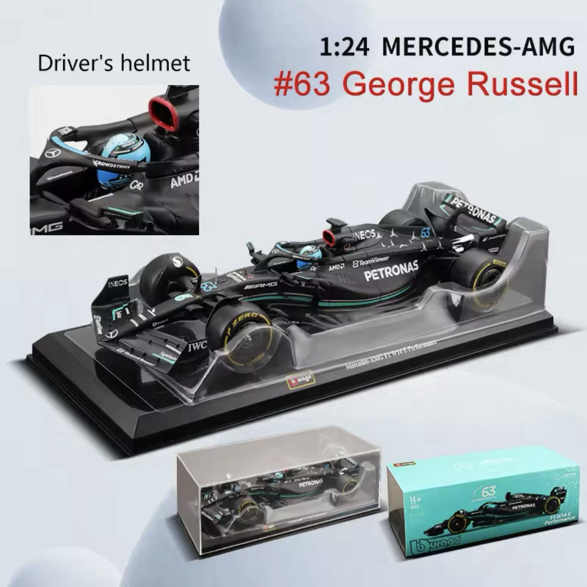 Macchina Mercedes Amg F1 George Russell W18 Burago Scala 1:24 Formula 1 Vetrina