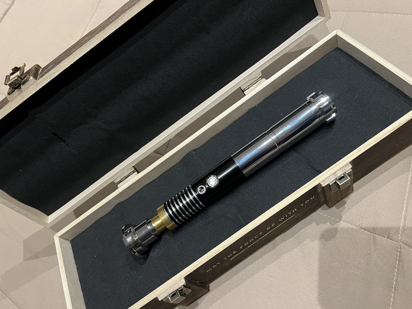 Spada Laser Star Wars Luke Skywalker Lightsaber Metal Jedi Replica Wooden Box
