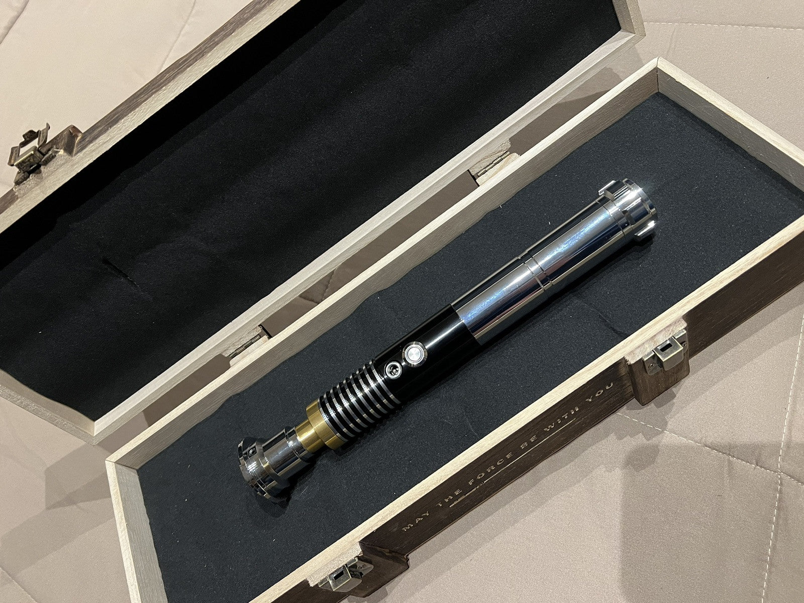 Spada Laser Star Wars Luke Skywalker Lightsaber Metal Jedi Replica Wooden Box